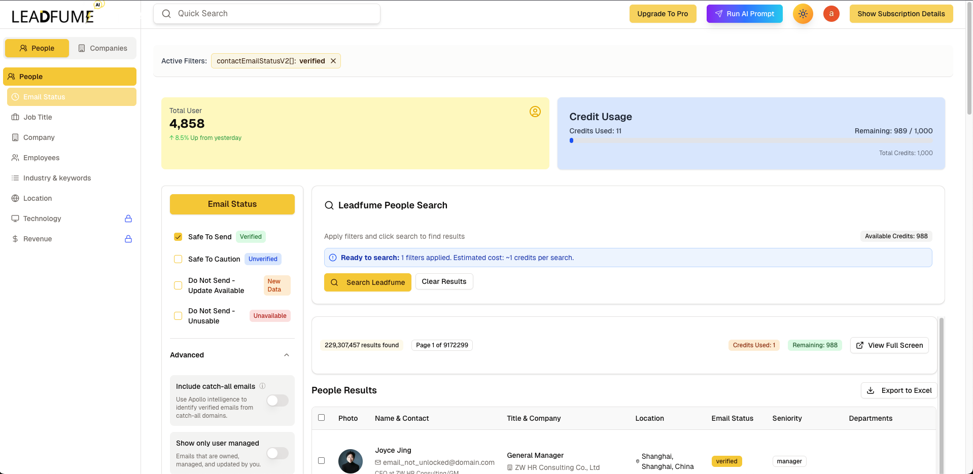 LeadFume Dashboard - Real-time Lead Generation